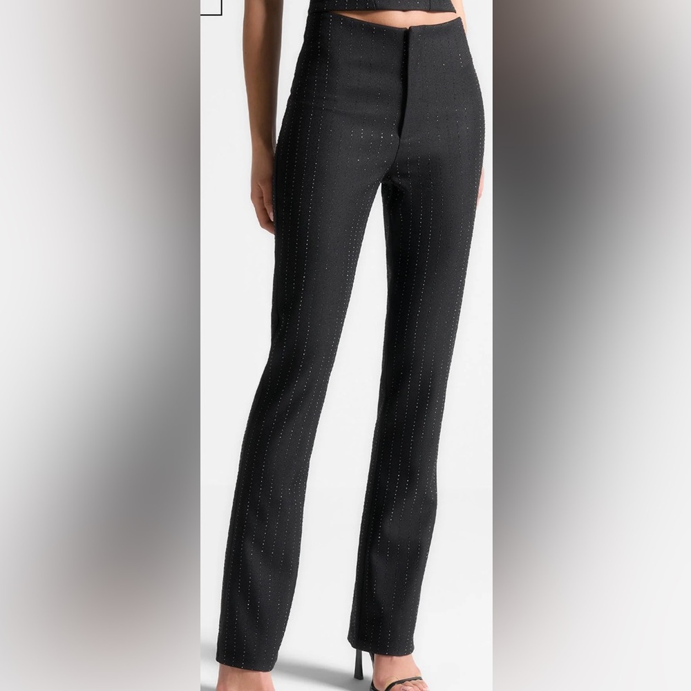 Maniere De Voir Rhinestone Tailored Straight Leg Trousers - Black - US 6